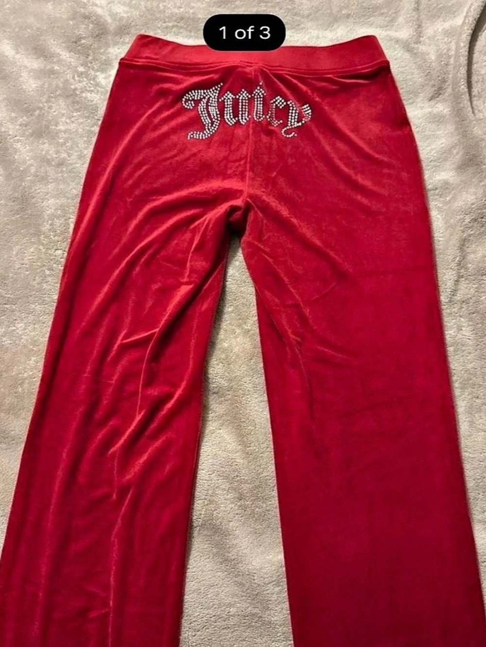Juicy Couture OG Big Bling Velour Track Pants Red Small